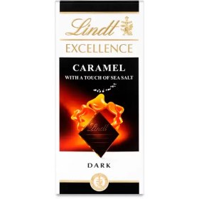 تصویر شکلات تخت تلخ کارامل با نمک دریایی لینت 100 گرمی lindt excellence dark caramel sea salt chocolate bar 100 gr