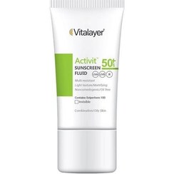 تصویر فلویید ضد آفتاب پوست چرب بی رنگ اکتی ویت ویتالیر SPF50 Vitalayer Activit Invisible