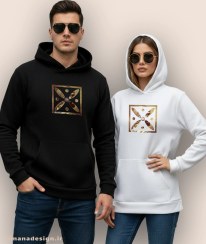 تصویر هودی مردانه طرح درفش ساسانی با نگاره کوروش بزرگ 