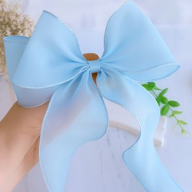 تصویر گل سر دنباله دار دو پاپیونه جنس حریر - ابی 