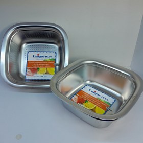 تصویر آبکش و لگن مربع استیل یونیک 