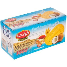 تصویر بیسکویت فرخنده با طعم نارگیل و تزیین شکر مقدار 900 گرم Farkhondeh Biscuit with Coconut Taste Topped With Sugar 900g