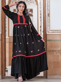 تصویر مانتو زنانه گره استایل مدل شاخه نبات رنگ مشکی 