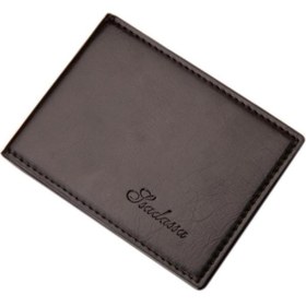 تصویر Bifold Faux Leather Cash Card Holder Bag Solid Color Short Wallet Purse Gift Black 