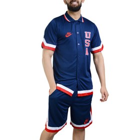 تصویر ست تیشرت و شلوارک بیسبالی مردانه نایک مدل USA-Dri fit-2B1851 آبی 