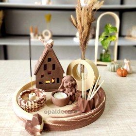 تصویر ست دکوری رومیزی کرم قهوه ای