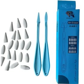 تصویر محوکن ابری دیاموند محوکن ابری چند سر دیاموند کاردک ابری مناسب تکنیک پاستل گچی ، پن پاستل و کار با زغال محتوی بسته شامل 20 عد یدک به علاوه دو عدد دسته کاردک می باشد دسته کاردک پلاستیکی بوده و نوک ها ابری می باشند نوک ابری به دو حالت گرد و تخت هستند