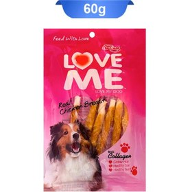 تصویر تشویقی سگ جرکی لاومی با طعم مرغ LoveMe Jerky Dog Treats Feature Rawhide Treats and Fish