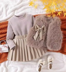 تصویر ست بلوز و ژیله پشمی و دامن چین دار 