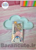 تصویر ست گونیا و نقاله طرح دار خط کش کیفی طرح پنگوئن های بامزه 