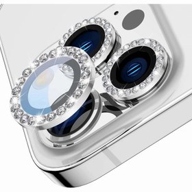 تصویر محافظ لنز دوربین مدل نگین دار مناسب گوشی های اپل - نقره ای نگین دار / 14PROMAX Metal Ring Jewel Lens Glass iphone