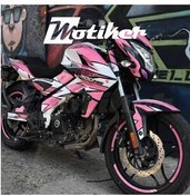 تصویر محافظ باک و برچسب مدل پوشش استیکر پارت ست سفید صورتی BAJAJ PULSAR NS200 Motiker 