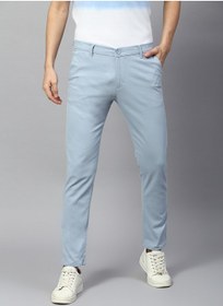 تصویر شلوار چینی مردانه به رنگ آبی روشن برند dennis lingo Men's Tapered Fit Light Blue Cotton Chinos - Mid-Rise, Full Length, Button & Zip Closure, Machine Wash