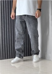 تصویر نام محصول : شلوار جین بگ رنگ زغالی روشن زاپدار بدون پارگی 