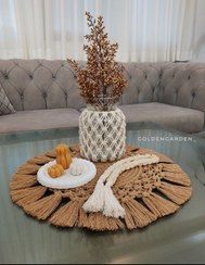 تصویر گلدان شیشه ای با روکش مکرومه مدل مرجان - مشکی 