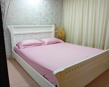 تصویر ملحفه کشدار دونفره ۱۶۰ ارتفاع ۲۰ با دوروبالشتی هتلی ژاگارد صورتی کد۱۰۴ Bed sheet