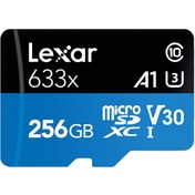 تصویر کارت حافظه microSDXC لکسار مدل 633X کلاس 10 استاندارد UHS-I سرعت 100MBps ظرفیت 256 گیگابایت به همراه آداپتور SD 