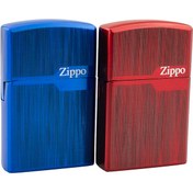 تصویر فندک گازی شمعی طرح Zippo در دو رنگ آبی و قرمز 