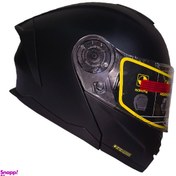 تصویر کلاه کاسکت رادین مدل فک متحرک عینک دار رنگ مشکی مات 