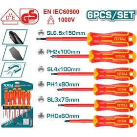 تصویر ست پیچ گوشتی 6 عددی عایق برق 1000 ولت اصلی توتال مدل THTIS566 THTIS566
