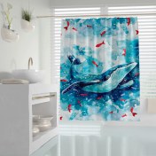 تصویر پرده حمام دلفین مدل Whale سایز 180x200 سانتی متر 