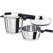 تصویر سرویس زودپز دوقلو استیل فیسلر 6+3,5 لیتری Fissler vitaquick glossy Fissler duduklu tencere