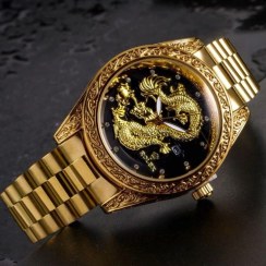 تصویر ساعت مچی مردانه رولکس دراگون طلایی صفحه مشگی ROLEX DRAGON 1276 