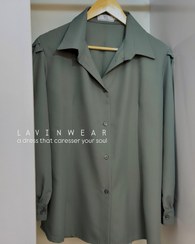 تصویر شومیز کرپ زنانه سبز طوسی طرح شارلوت - سایز Sharlout over shirt