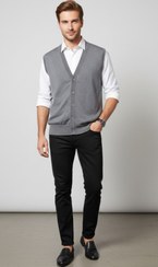 تصویر ژیله دکمه‌دار مردانه برند BOSS - مدل Slim Fit (پشم مرینوس 