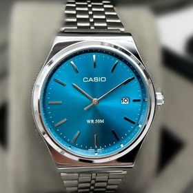 تصویر ساعت مچی مردانه کاسیو وینتیج casio بند نقره ایی قابل تنظیم صفحه نمایش گرد سبز /کلاسیک جدید کد 9149 