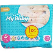 تصویر پوشک بچه مای بیبی My Baby آبی سری مهربان شماره 4Plus بسته 32 عددی ا My Baby Diaper Gentle With Skin No4Plus 32pcs My Baby Diaper Gentle With Skin No4Plus 32pcs