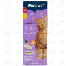 تصویر بستنی گربه وینستون دو طعم پنیر و گوشت گاو 8 عددی Winston, Cat, Schleckerli, Chicken and Fish, 4X2, 120g