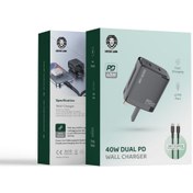 تصویر شارژر دیواری دوپورت 40 واتی با کابل تایپ سی به لایتنینک گرین Green 40W Dual PD wall charger Type-c to Lightning 1M Charge & Sync Cable GL-WC08 