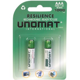 تصویر باتری نیم قلمی قابل شارژ یونومات مدل HR03 بسته 2 عددی Unomat HR03 Rechargeable AAA Battery Pack of 2