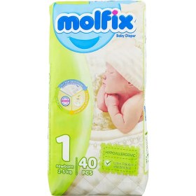تصویر پوشک سایز 1 بسته 40 عددی به‌همراه دستمال مرطوب مولفیکس molfix پوشک کودک و نوزاد