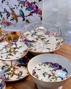 تصویر سرویس فول کامل پذیرایی محصول Gönül ترکیه گنجشک گل آبی - میوه خوری پایه دار گنجشک 