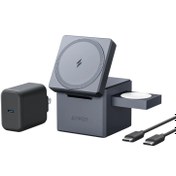 تصویر شارژر بی سیم مگسیف 3 در 1 انکر | Anker 3-in-1 Cube with MagSafe Y1811 شارژر موبایل شارژر بی‌سیم انکر Cube with MagSafe Y1811 خاکستری