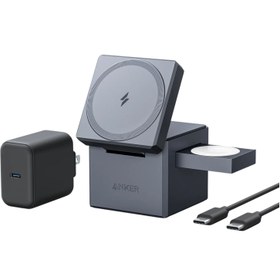 تصویر شارژر مکعبی بی‌سیم و مگنتی انکر مدل MagSafe 3-in-1 Y1811 Anker MagSafe 3-in-1 Y1811 15W Cube Wireless Charger