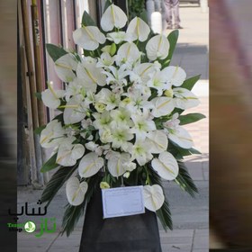 تصویر تاج گل ترحیم یک طبقه 160 سانتی (ارسال تاج گل به تهران و کرج) 