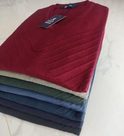 تصویر ژاکت مردانه یقه هفت ریز بافت نخی سرمه ای 