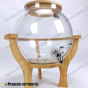 تصویر کلمن شیشه ای بزرگ پایه چوبی دسته دار طرح ماکان شیشه ساده 