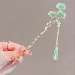 تصویر کانزاشی مو فلزی برگ سبز آویزدار 