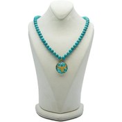 تصویر گردنبند فیروزه ای ابکاری طلا طرح ماه تولد 