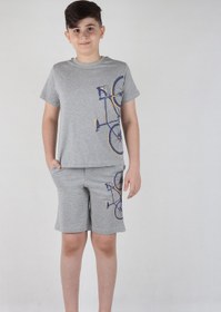 تصویر ست تی شرت و شلوارک پسرانه چاپ دوچرخه 