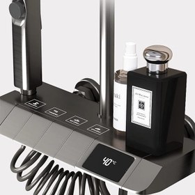 تصویر دوش حمام مدل پیانویی نمایشگردار دما تمام برنج برند هایشنگ کد 8099 - دودی 