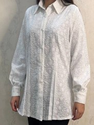 تصویر شومیز خامه‌دوزی سفید زنانه ترک مدل کاراشیک 