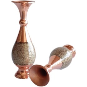 تصویر ست دوتایی گلدان مسی خاتم کاری ارتفاع 25 سانتیمتر 