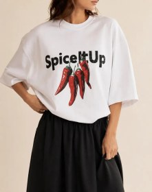 تصویر تیشرت پینترستی فلفل spice it up ترند سال زنانه دخترانه کد 99 خرید تیشرت پینترستی مدل Spice it up (ترند سال) بلوین استایل