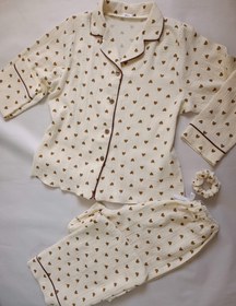 تصویر بلوز و شلوار زنانه طرح قلب قهوه ای کد۱۴ 