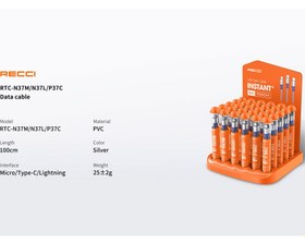 تصویر کابل شارژ سریع و انتقال دیتا یو اس بی به لایتنینگ یک متری 2.4 آمپر رسی RECCI Data Cable RTC-N37L 